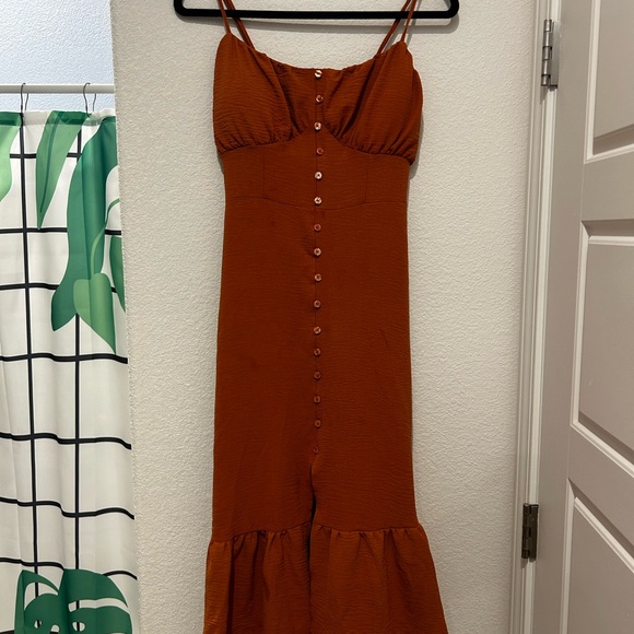 Rust Orange Ruffle Dress - Picture 2 of 6